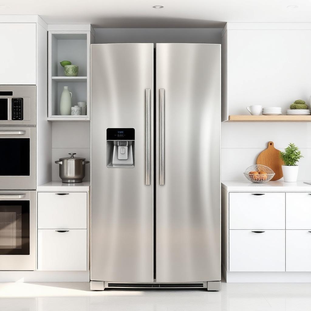 Stainless steel refrigerator in kitchen